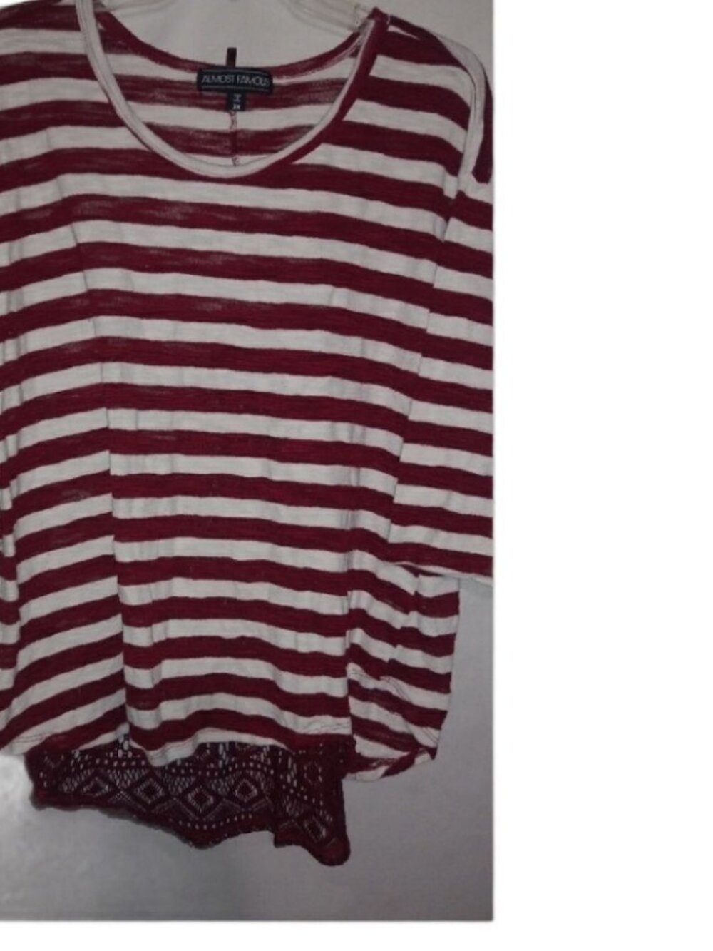 Almost Famous 2X Y2K Red Stripe Lace Top Plus